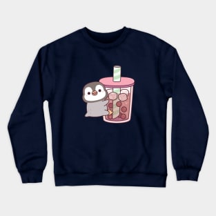 Cute Penguin Hugging Iced Bubble Tea Crewneck Sweatshirt